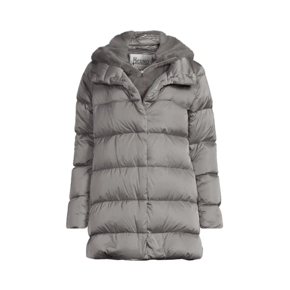 HERNO Sateen Faux-Fur Down Puffer Coat Sz. 40 (US 4)
